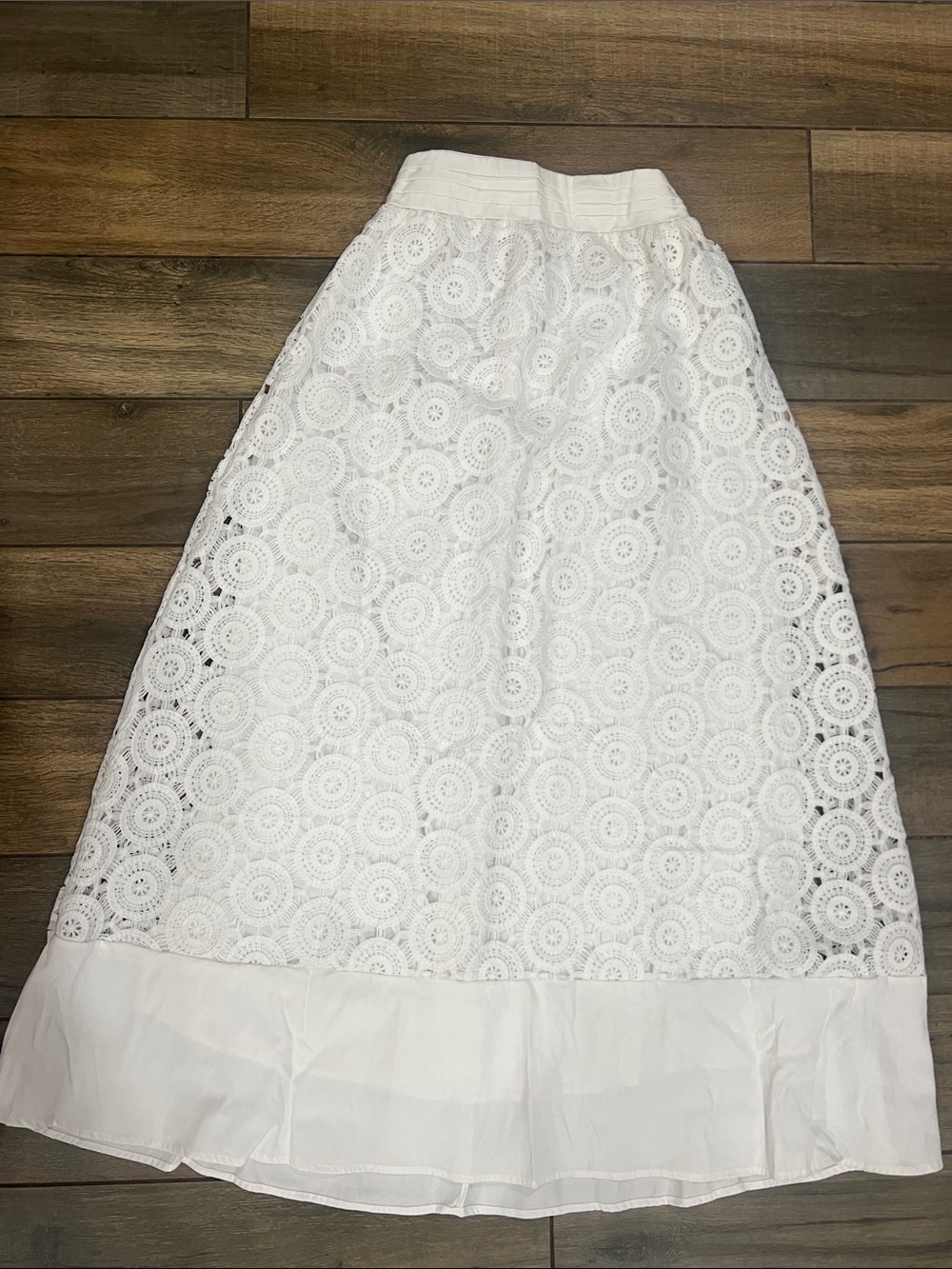 CHICWAYS brand White Lace Midi Skirt - Elegant Crochet Design